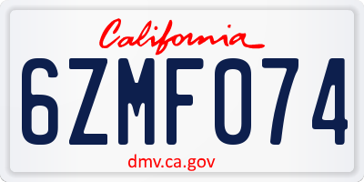 CA license plate 6ZMF074