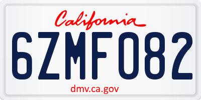CA license plate 6ZMF082