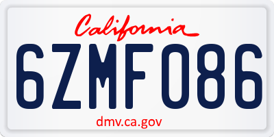 CA license plate 6ZMF086