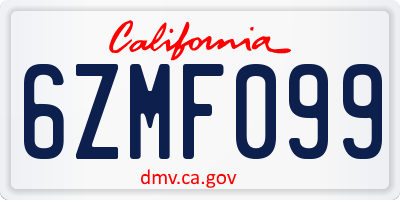 CA license plate 6ZMF099