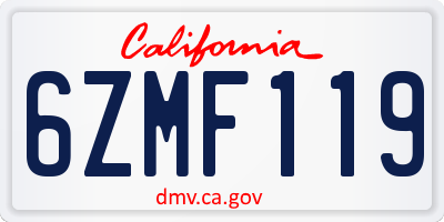 CA license plate 6ZMF119