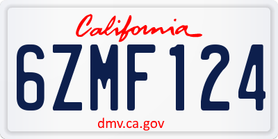 CA license plate 6ZMF124