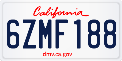 CA license plate 6ZMF188