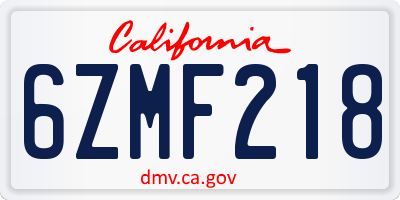 CA license plate 6ZMF218
