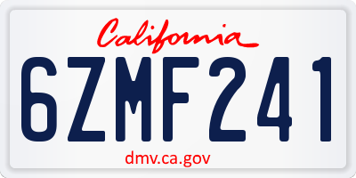 CA license plate 6ZMF241