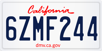CA license plate 6ZMF244