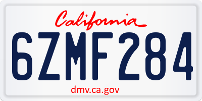 CA license plate 6ZMF284
