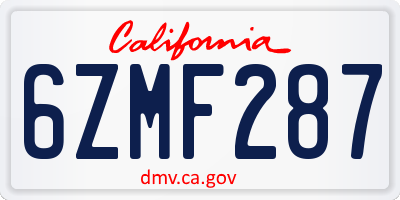 CA license plate 6ZMF287