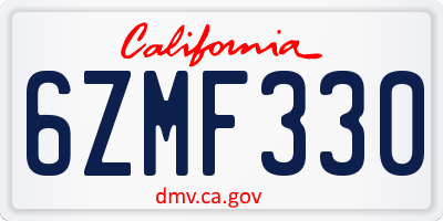 CA license plate 6ZMF330