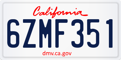 CA license plate 6ZMF351