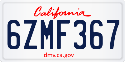 CA license plate 6ZMF367