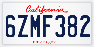 CA license plate 6ZMF382