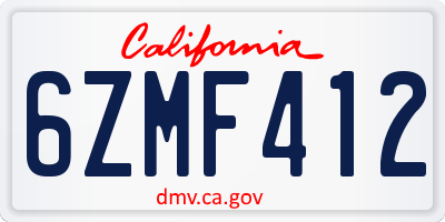 CA license plate 6ZMF412