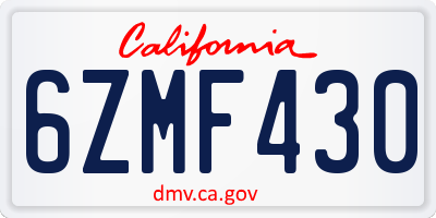 CA license plate 6ZMF430