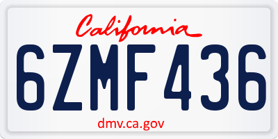 CA license plate 6ZMF436