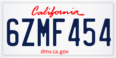 CA license plate 6ZMF454