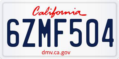 CA license plate 6ZMF504