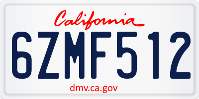 CA license plate 6ZMF512