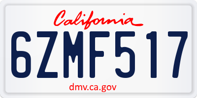 CA license plate 6ZMF517