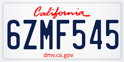 CA license plate 6ZMF545