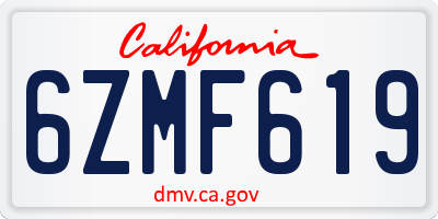 CA license plate 6ZMF619
