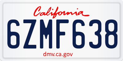 CA license plate 6ZMF638