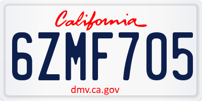 CA license plate 6ZMF705