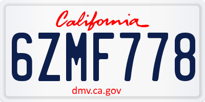 CA license plate 6ZMF778