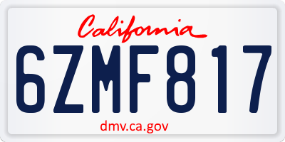 CA license plate 6ZMF817