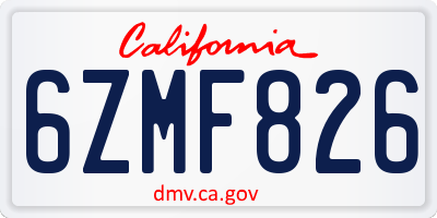 CA license plate 6ZMF826