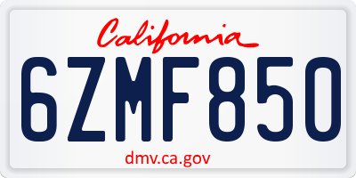 CA license plate 6ZMF850