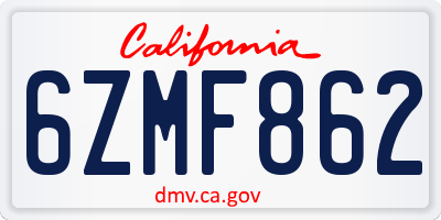 CA license plate 6ZMF862