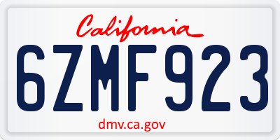 CA license plate 6ZMF923