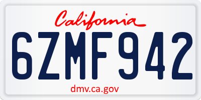 CA license plate 6ZMF942