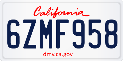 CA license plate 6ZMF958