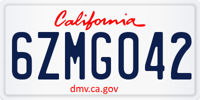 CA license plate 6ZMG042