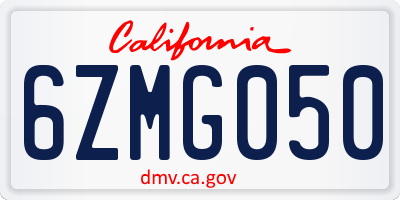CA license plate 6ZMG050