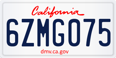 CA license plate 6ZMG075