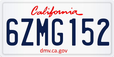 CA license plate 6ZMG152