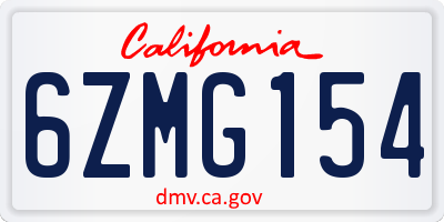 CA license plate 6ZMG154