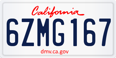 CA license plate 6ZMG167