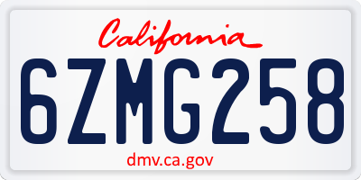 CA license plate 6ZMG258