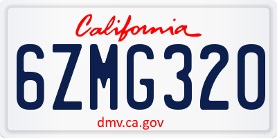 CA license plate 6ZMG320