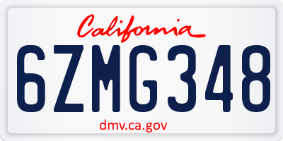 CA license plate 6ZMG348