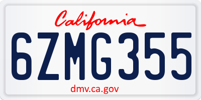 CA license plate 6ZMG355