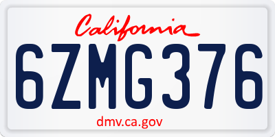 CA license plate 6ZMG376