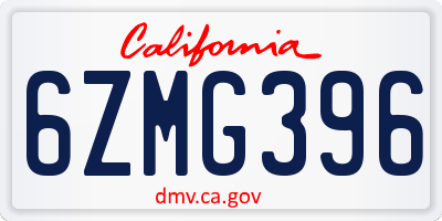 CA license plate 6ZMG396