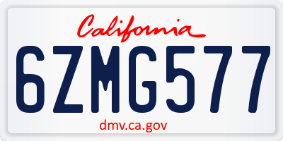 CA license plate 6ZMG577