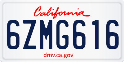 CA license plate 6ZMG616