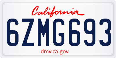 CA license plate 6ZMG693